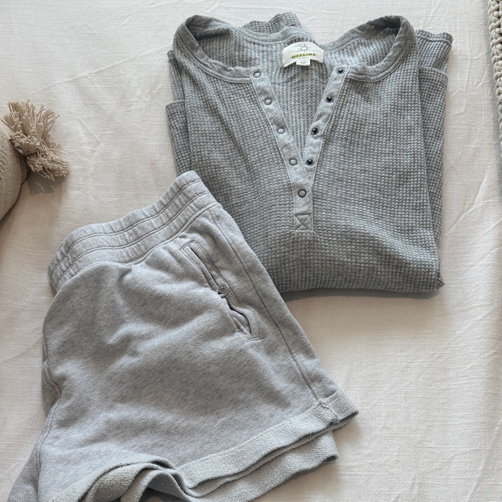 Gray Waffle Henley & sweat shorts